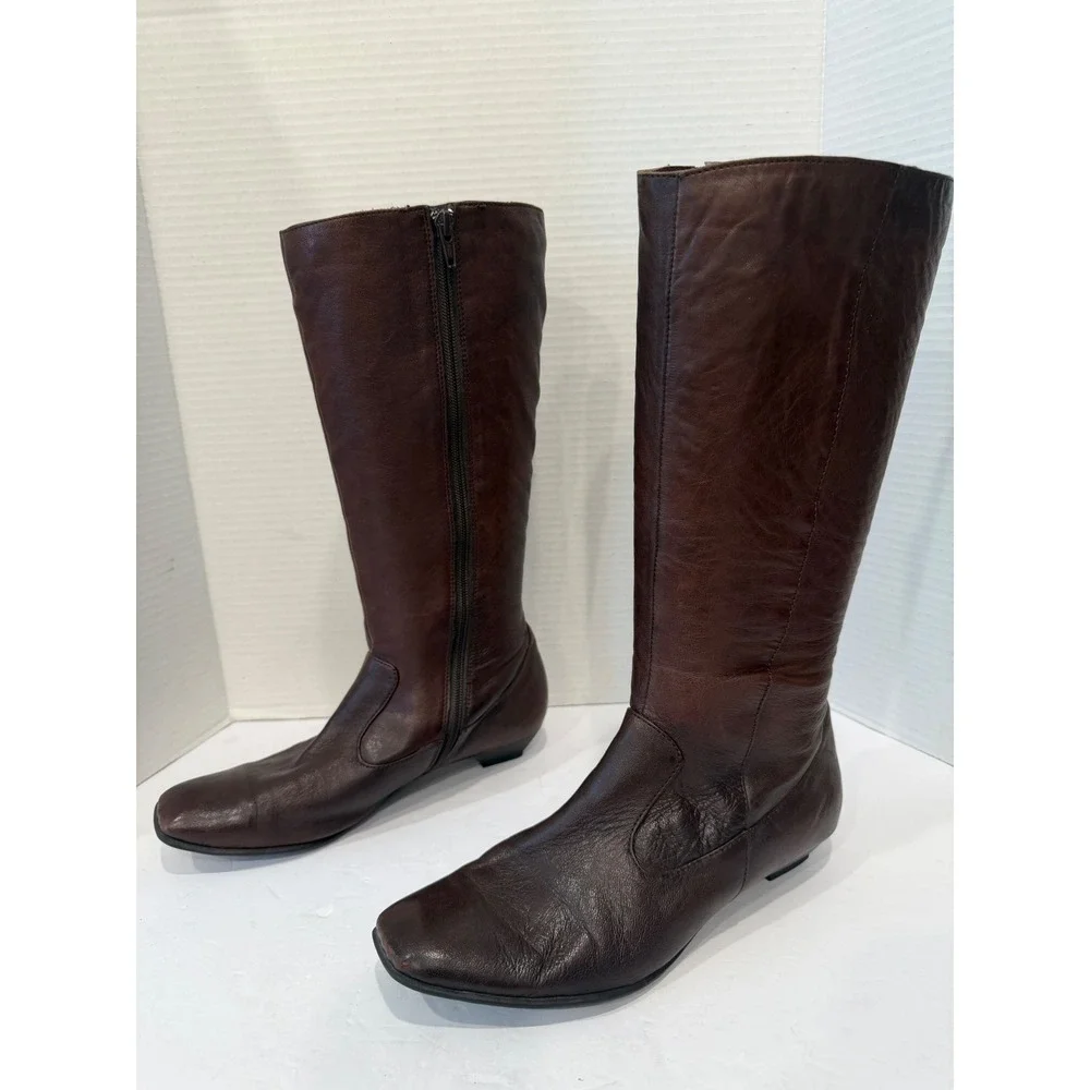 B O C by Born Brown Leather Mid-Calf Low Heeling Riding Boots Sz 8.5